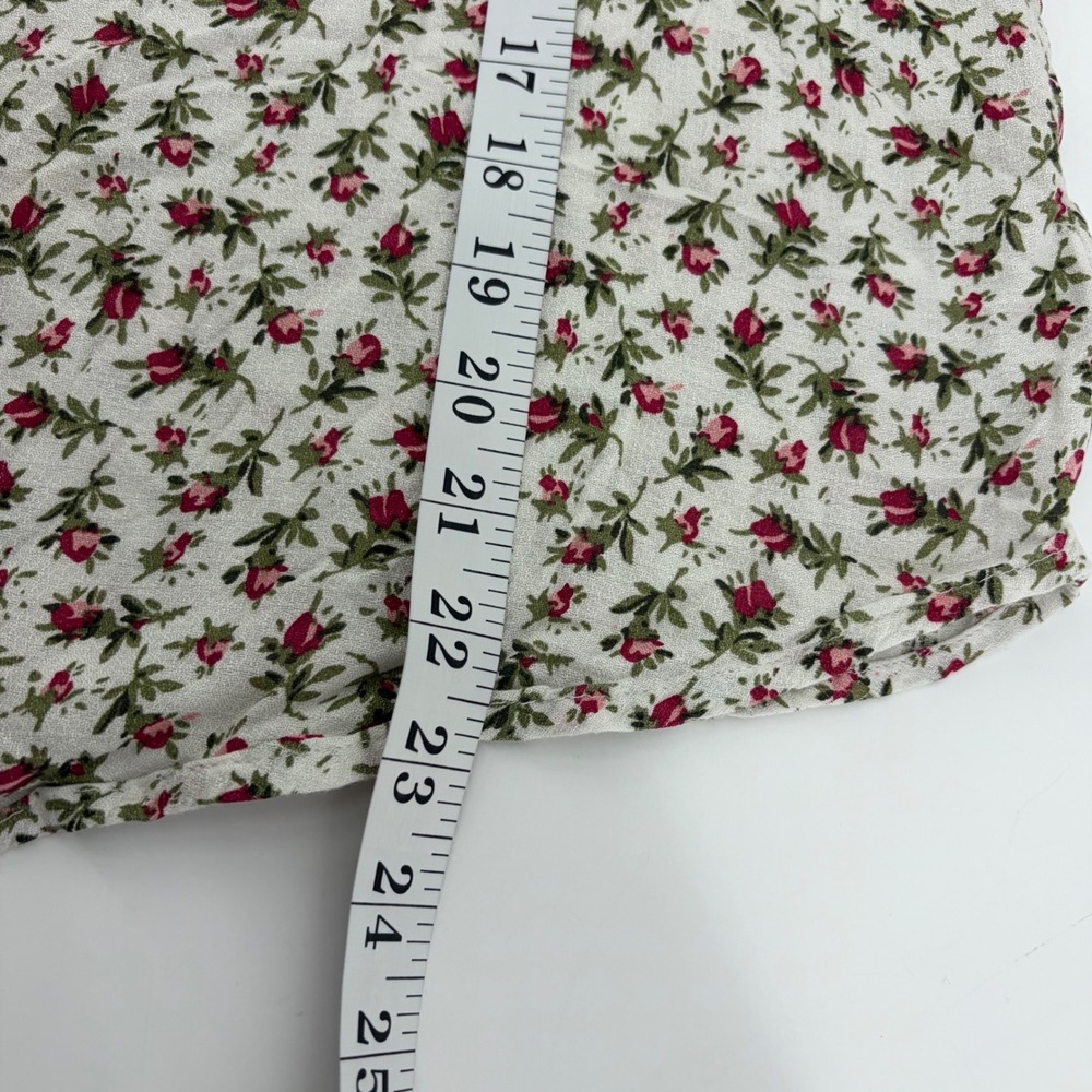 Lucky Brand Womens Large Cream Red Floral Viscose Split Tie Neck Smocked Blouse - Picture 6 of 6